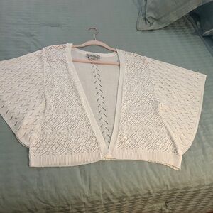 White Open-Front Knit Sweater with butterfly sleeves Size Large